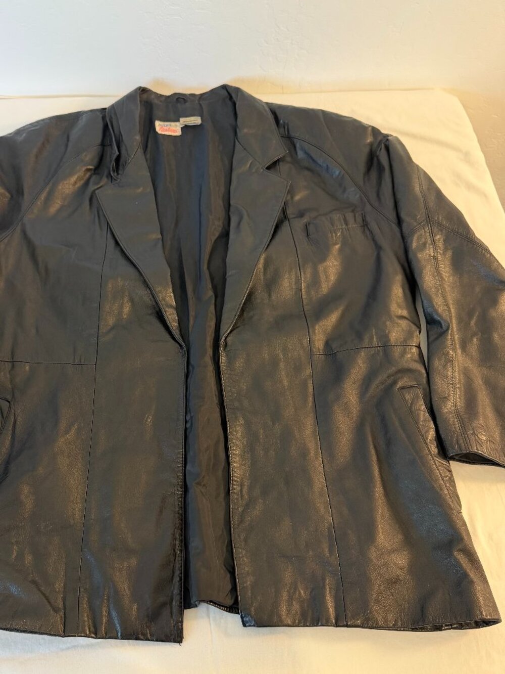 Vintage Avon Fashions 100% Leather Blazer Jacket Womens M Black Oversized 90s